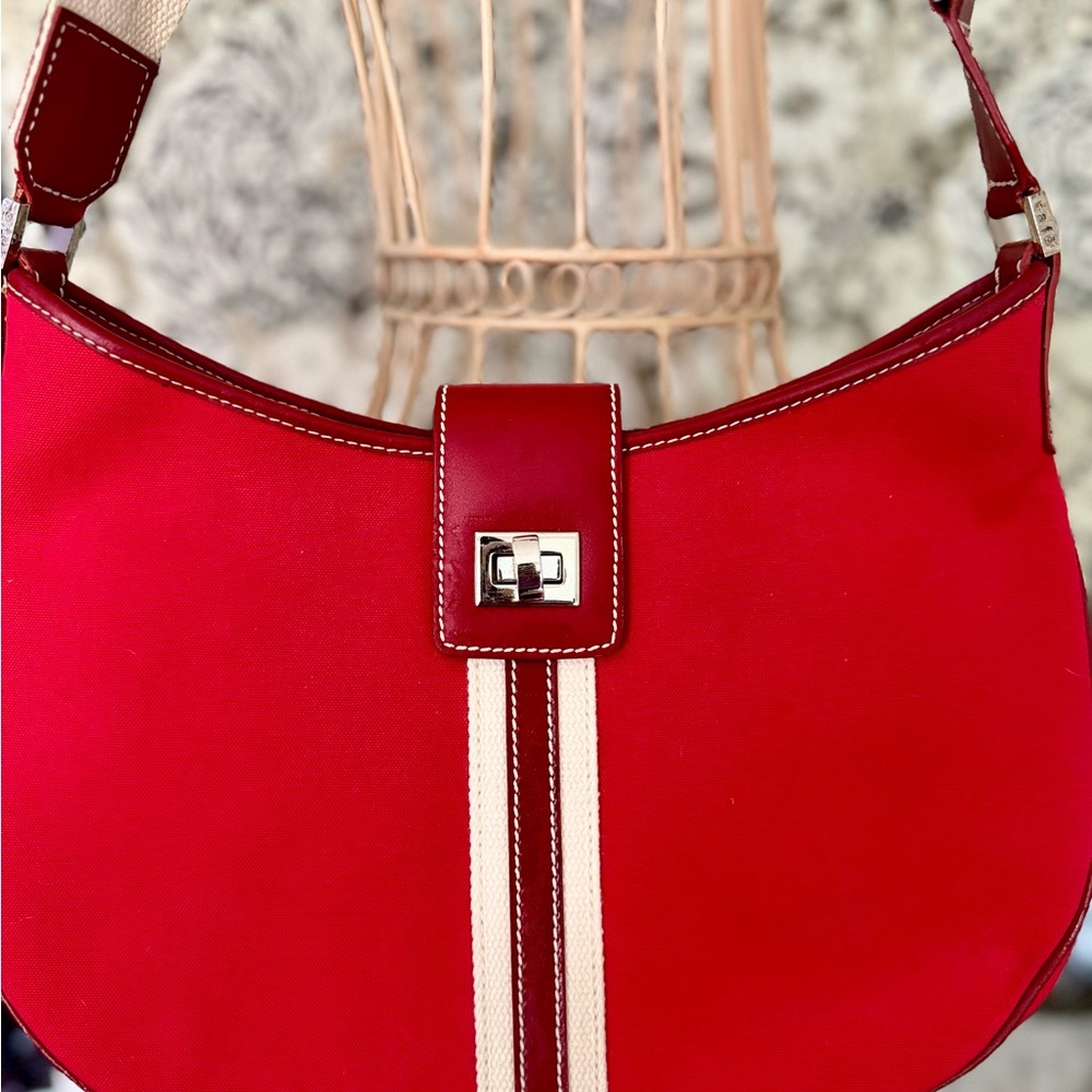 Rafe Red Shoulder Bag with Cream Stripes